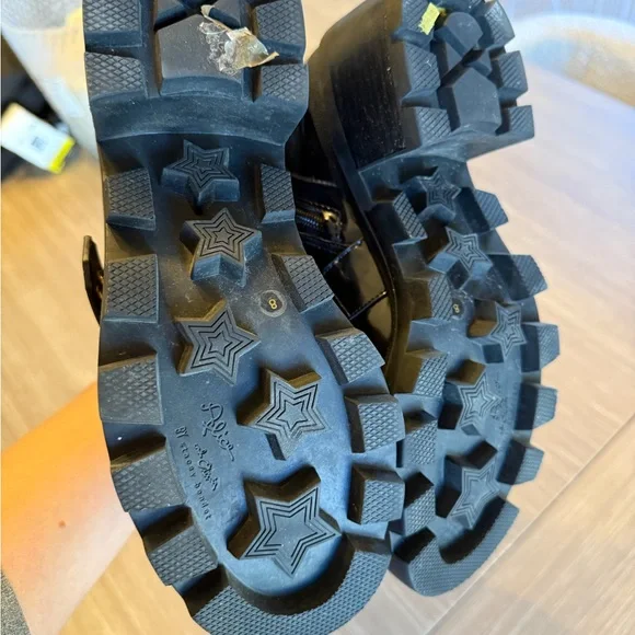 Alice + Olivia Black Moto Boots with Gold Buckles - Picture 7 of 7